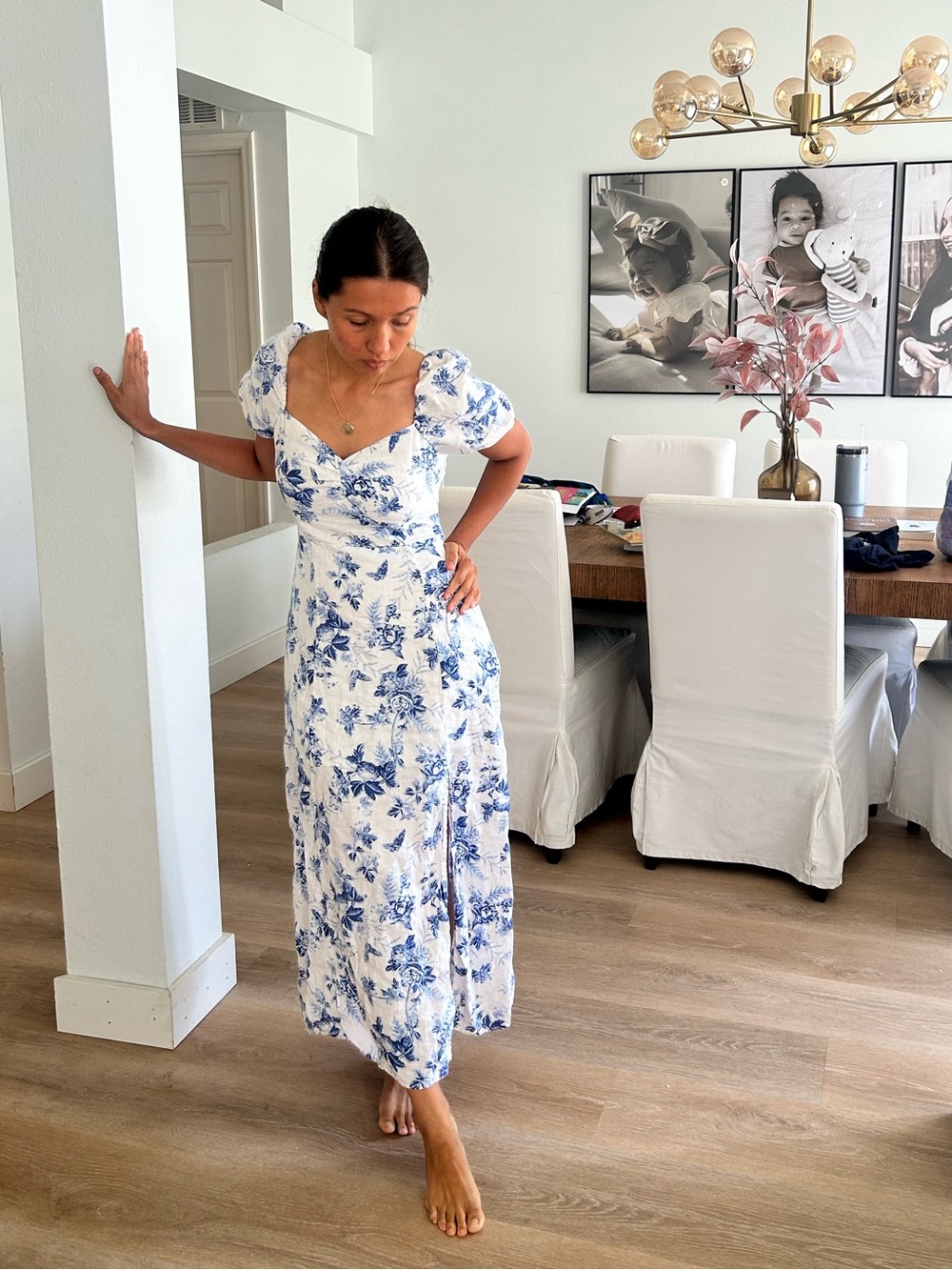 & Other Stories White Maxi Dress with Blue Floral Print